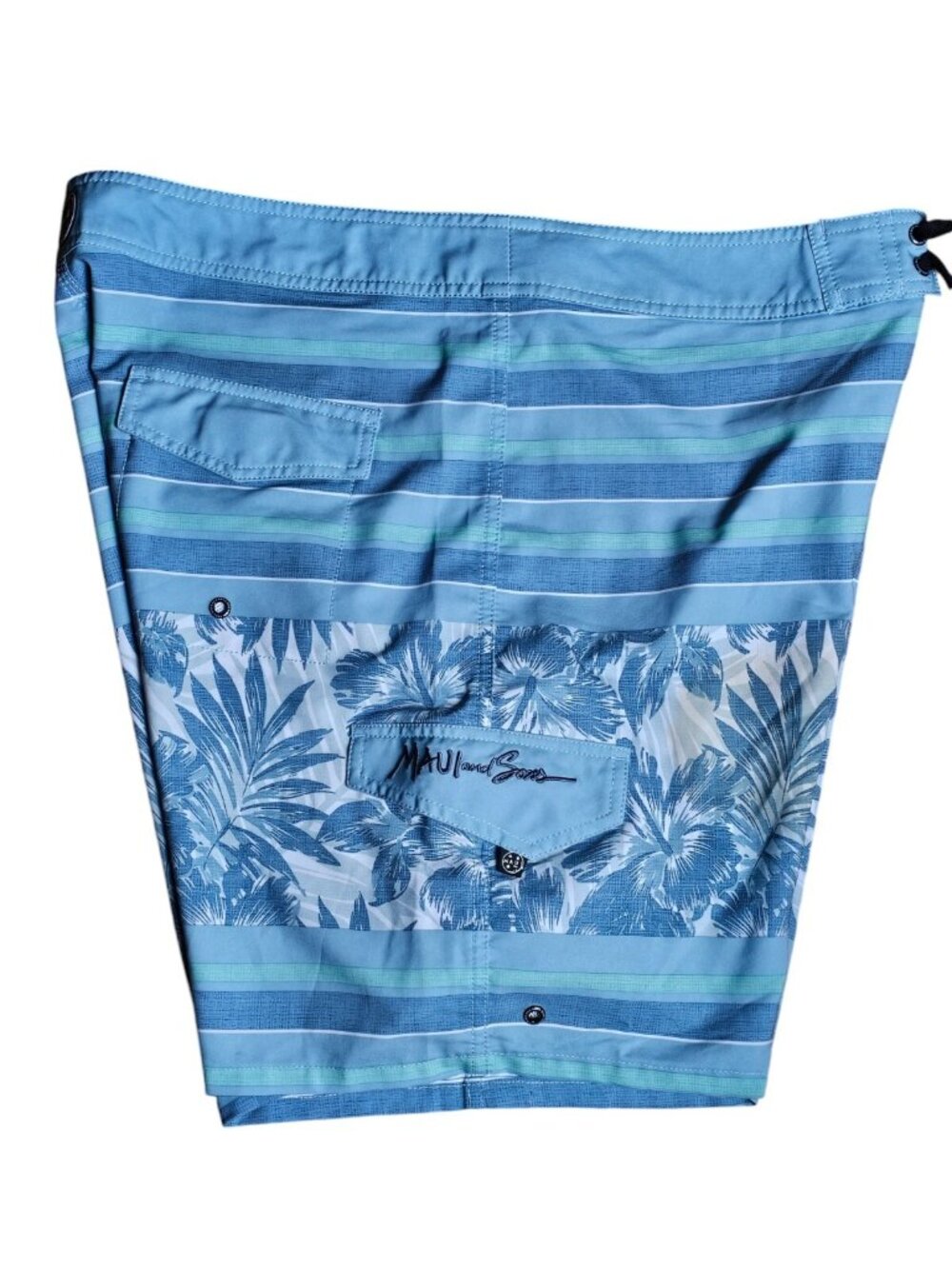 Maui and Sons Mens 4-Way Stretch Boardshorts Size 38 Floral Stripe Swim Trunks